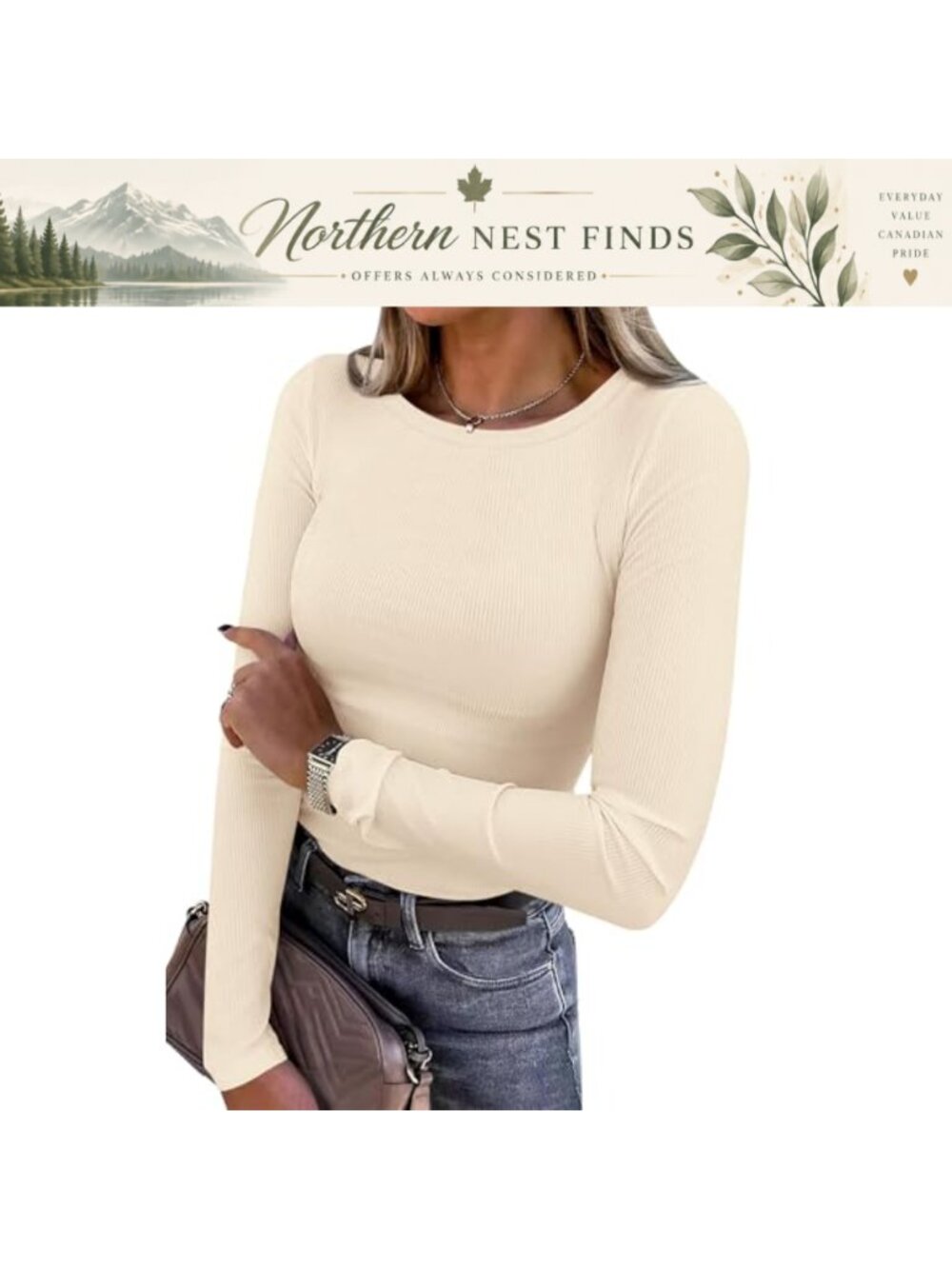 Ribbed Knit Long Sleeve Crew Neck Fitted T-Shirt Slim Fit Basic Tee